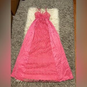 Vintage Pink Lace Slip Maxi Dress